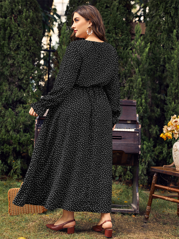 Plus size women’s new polka-dot loose long-sleeved dress