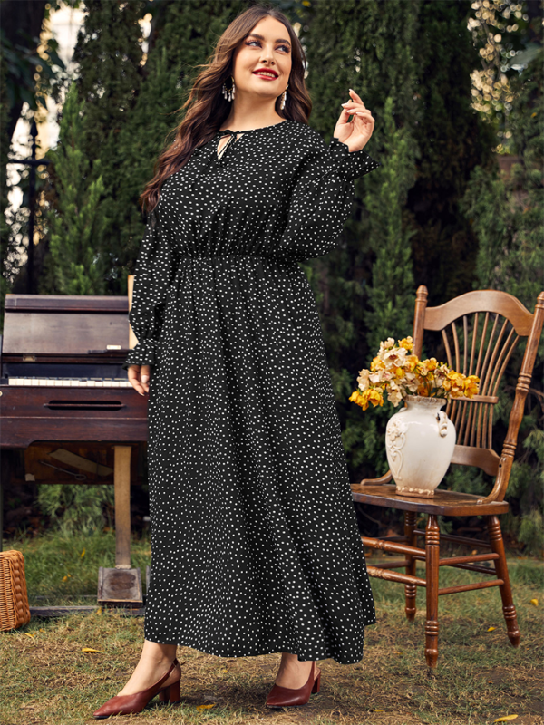 Plus size women’s new polka-dot loose long-sleeved dress