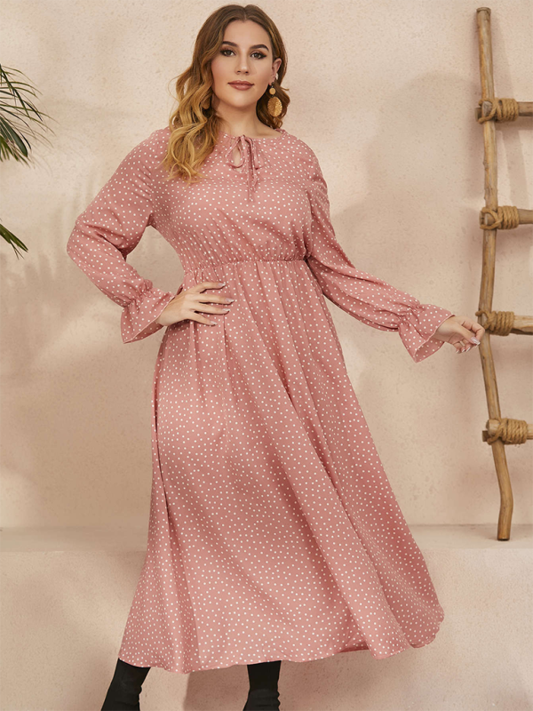 Plus size women’s new polka-dot loose long-sleeved dress