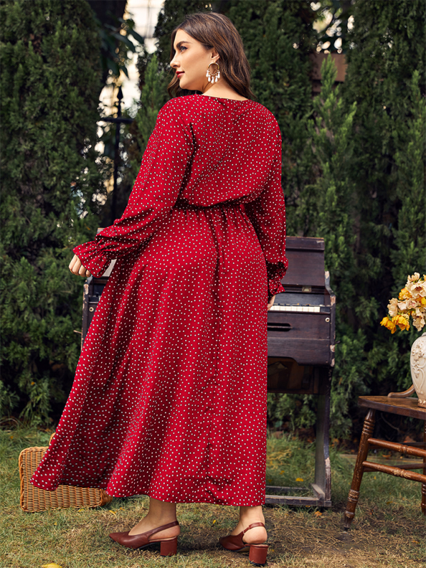 Plus size women’s new polka-dot loose long-sleeved dress