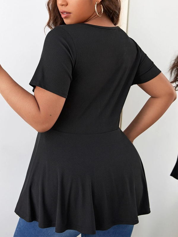 Plus Size Women’s Short Sleeve Zip Slim Fit T-Shirt