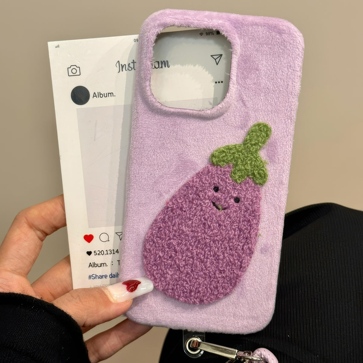 PLUSH PHONE CASE ENCHANTED AUBERGINE FUZZY PHONE CASE