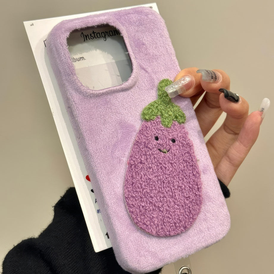 PLUSH PHONE CASE ENCHANTED AUBERGINE FUZZY PHONE CASE