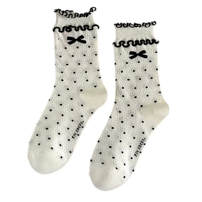 POLKA DOT BOW SOCKS: FREE SIZE COQUETTE STYLE