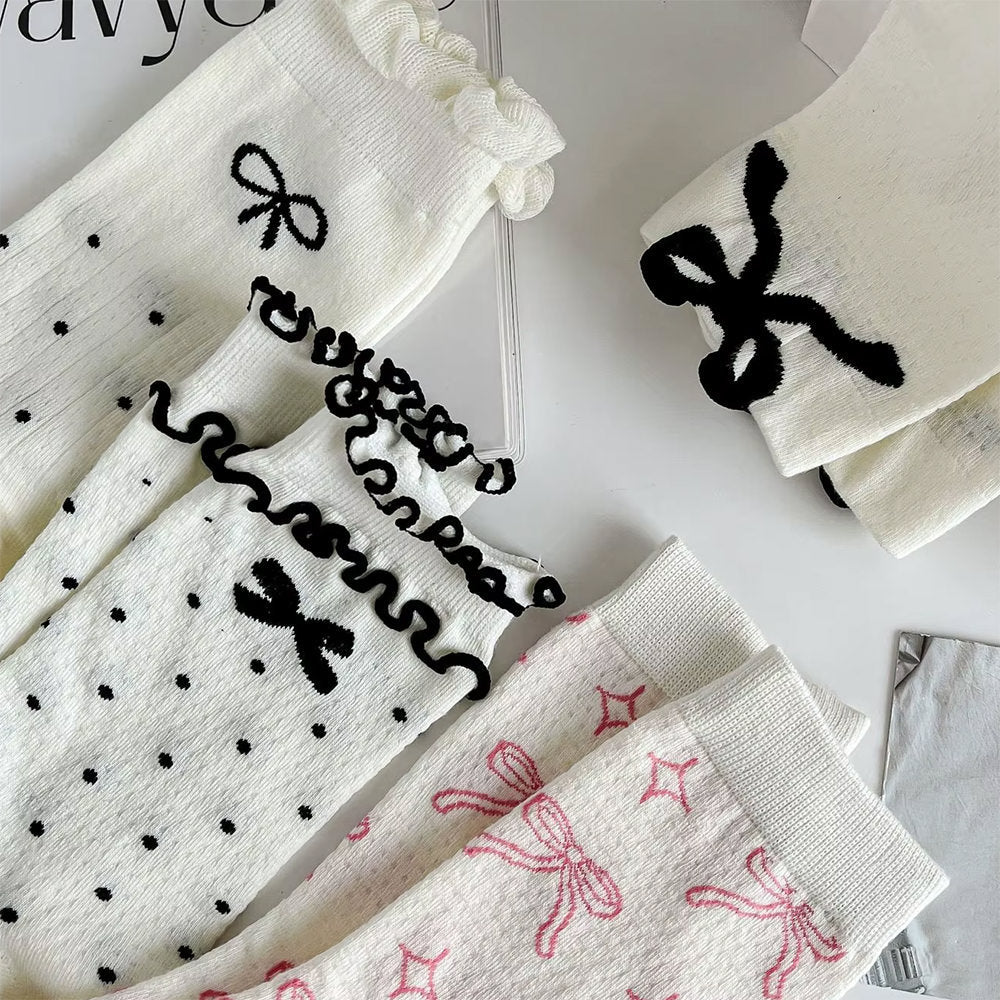 POLKA DOT BOW SOCKS: FREE SIZE COQUETTE STYLE