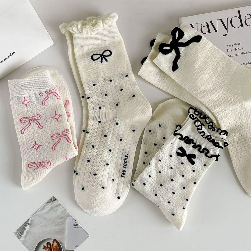 POLKA DOT BOW SOCKS: FREE SIZE COQUETTE STYLE