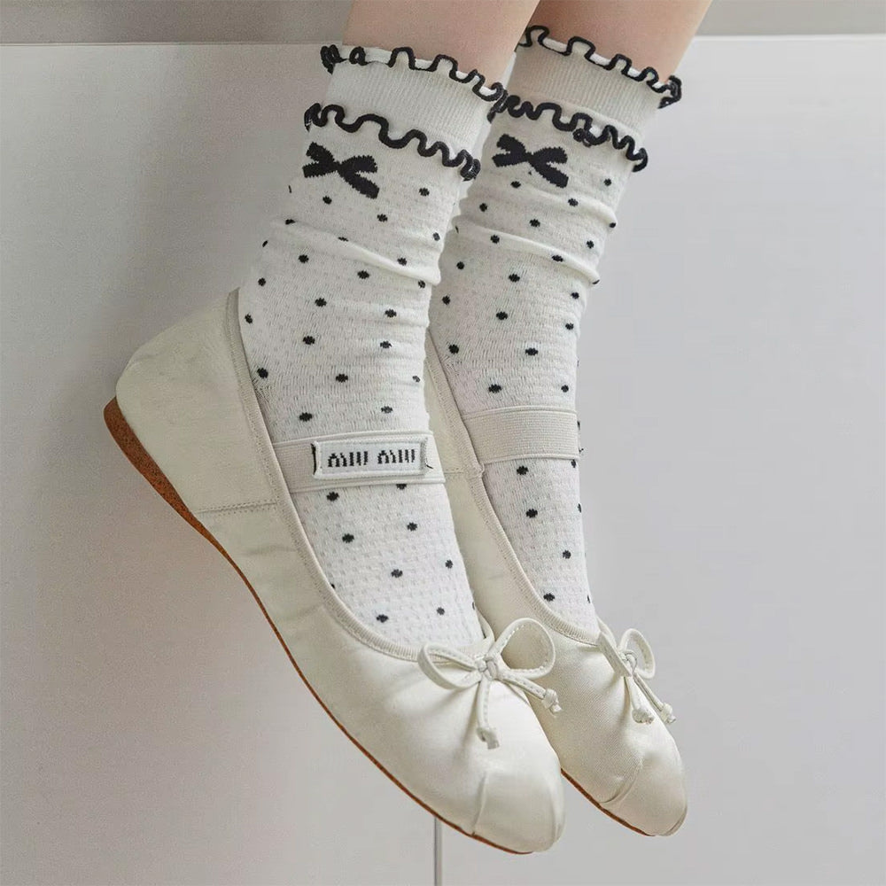 POLKA DOT BOW SOCKS: FREE SIZE COQUETTE STYLE