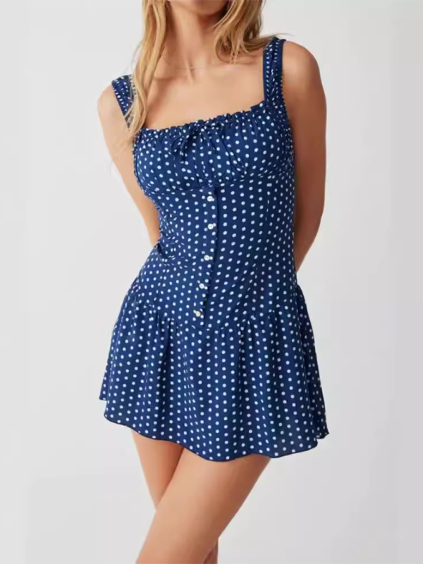 Polka dot print slip dress - Purplish blue navy / S