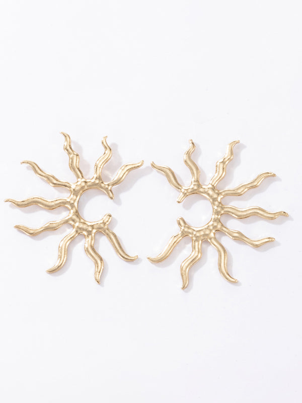 Popular Earrings Personality Geometric Sun Shape Fashion Ladies Earrings Stud Earrings - Golden / F