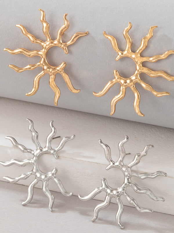 Popular Earrings Personality Geometric Sun Shape Fashion Ladies Earrings Stud Earrings - Golden / F