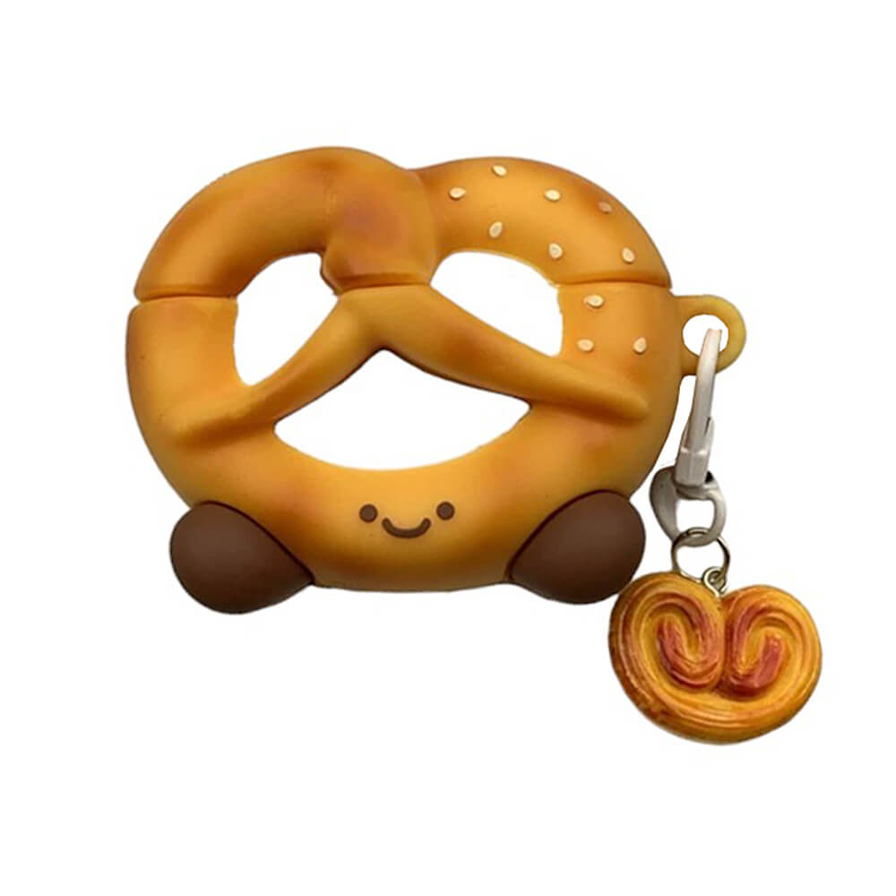 PRETZEL AIRPODS CASE WITH SMILE FACE AND METAL CLIP