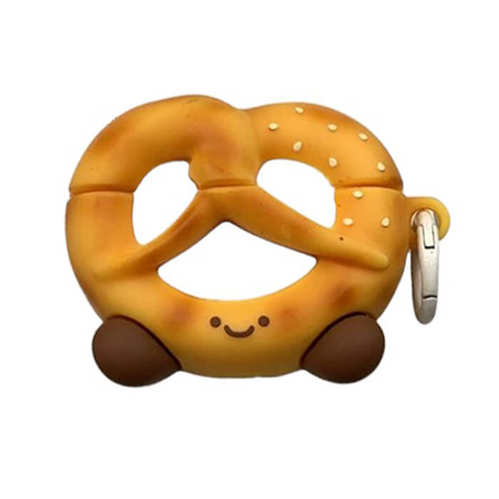 PRETZEL AIRPODS CASE WITH SMILE FACE AND METAL CLIP