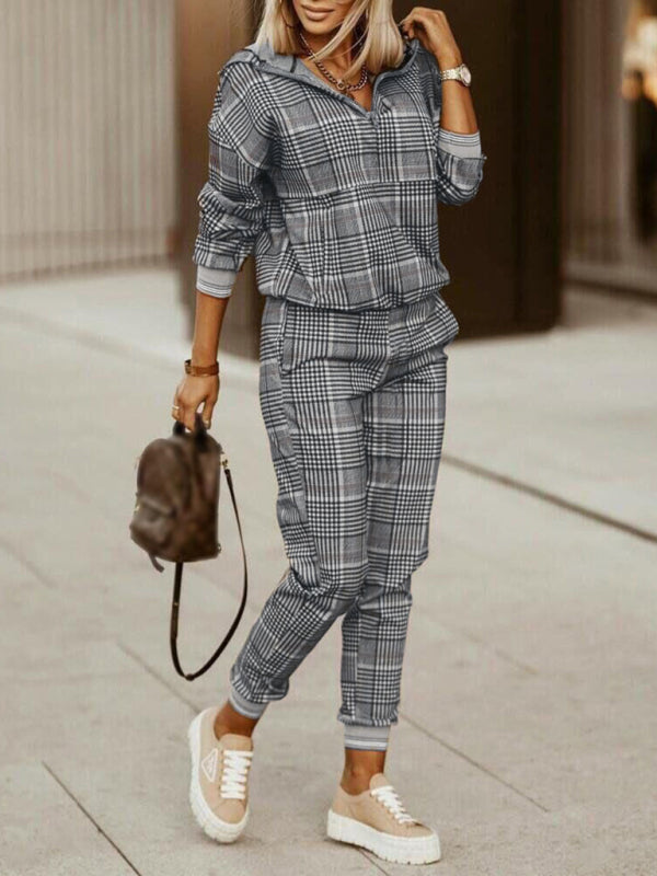 Printed long-sleeved trousers set High-quality sweater set - Coffee / S