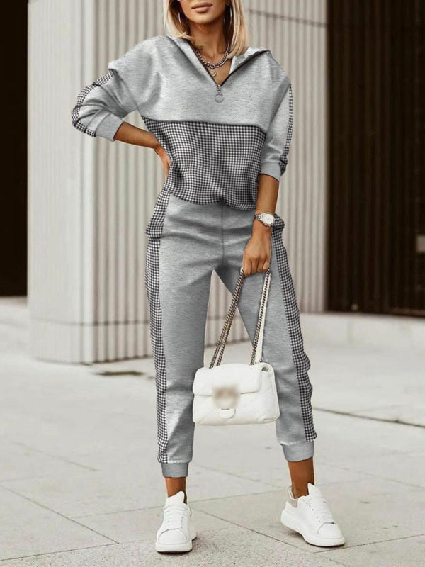 Printed long-sleeved trousers set High-quality sweater set - Grey / S