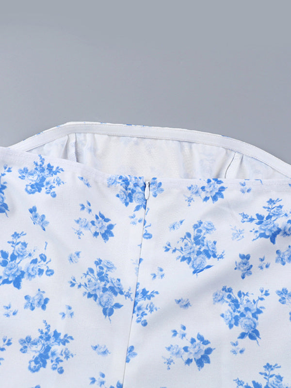 Printed Strapless A-Line Dress