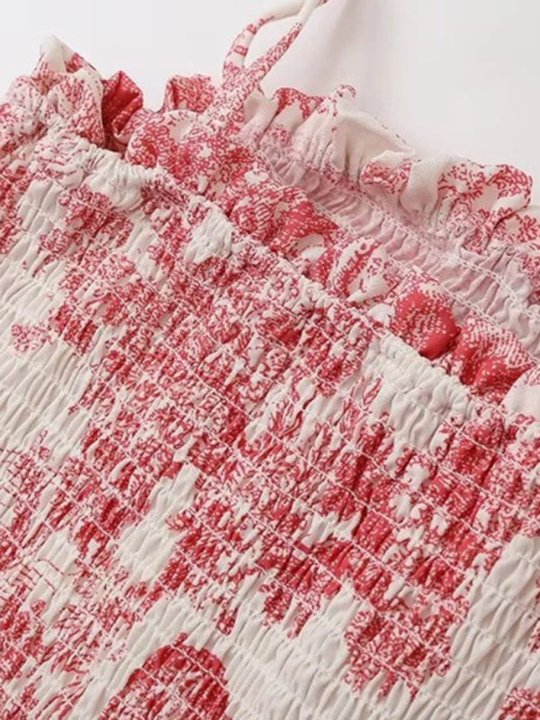 Printed tube top high waist zip-up dress