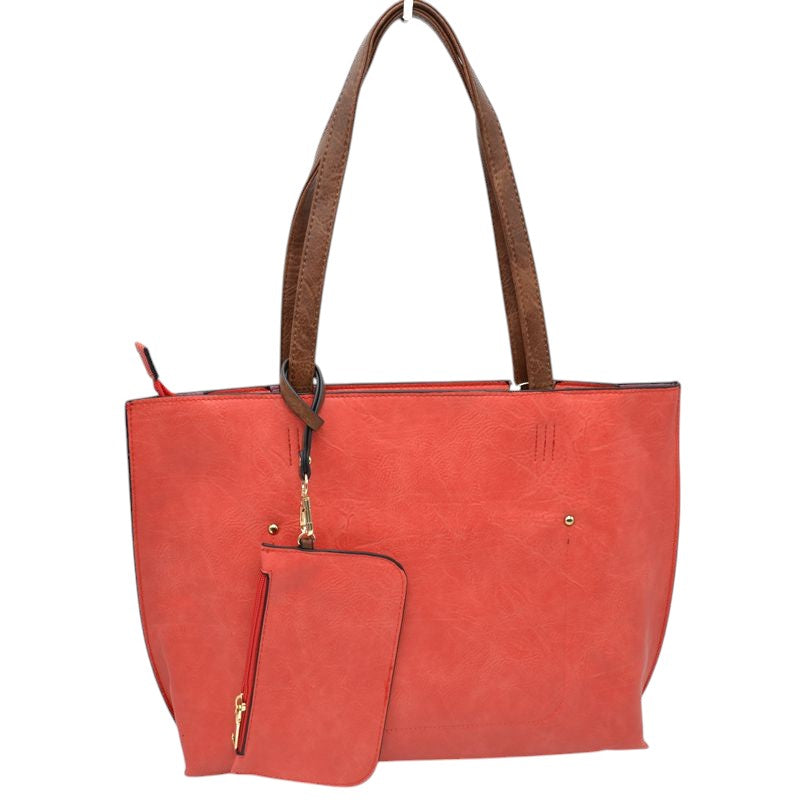 PU Vegan Leather 2 in 1 Tote Crossbody Handbag