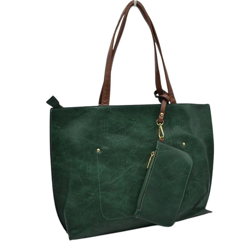 PU Vegan Leather 2 in 1 Tote Crossbody Handbag