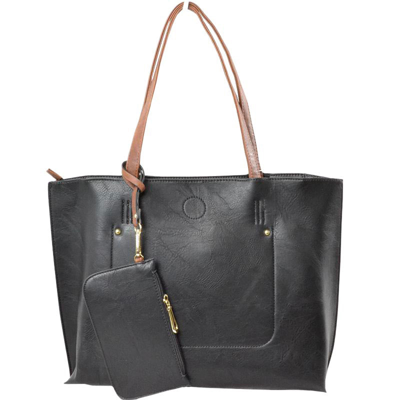 PU Vegan Leather 2 in 1 Tote Crossbody Handbag