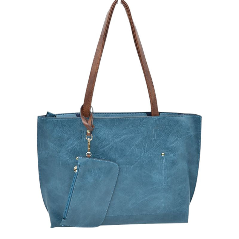 PU Vegan Leather 2 in 1 Tote Crossbody Handbag