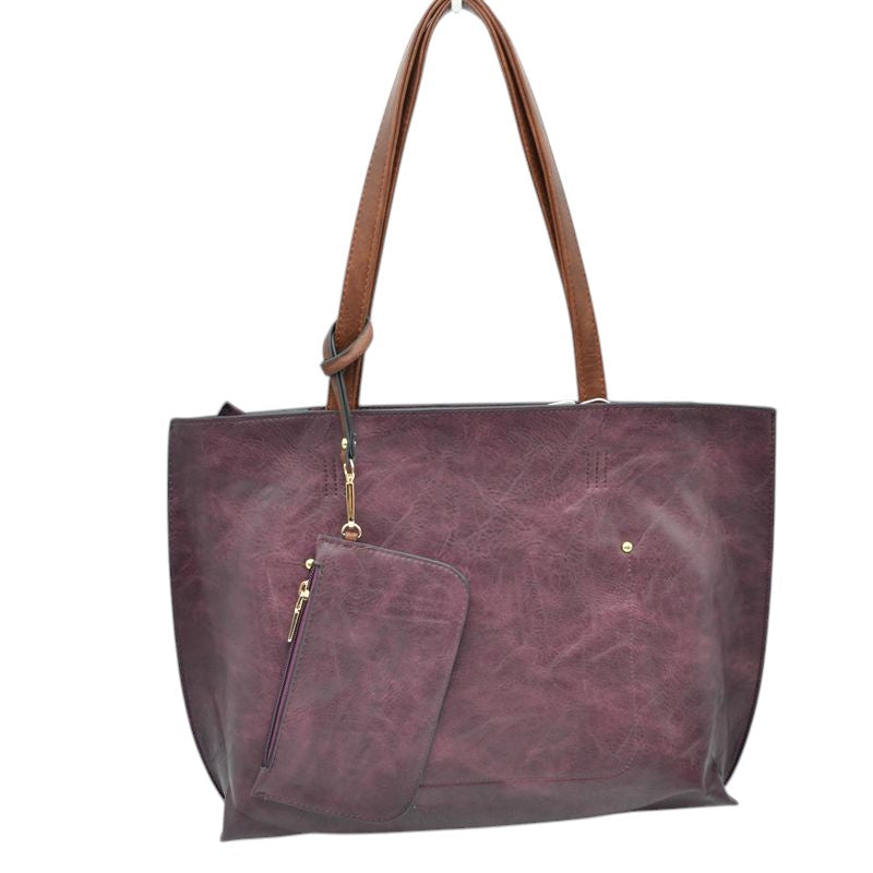 PU Vegan Leather 2 in 1 Tote Crossbody Handbag