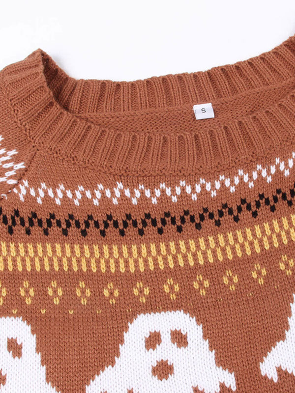 Pullover ghost skull retro sweater for women loose autumn and winter long-sleeved sweater