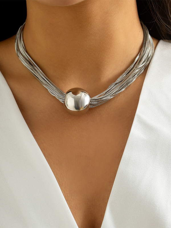 Punk multi-layer chain stacking necklace simple niche geometric sphere personality necklace - Pattern4 / FREESIZE