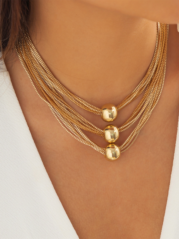 Punk multi-layer chain stacking necklace simple niche geometric sphere personality necklace - Pattern2 / FREESIZE