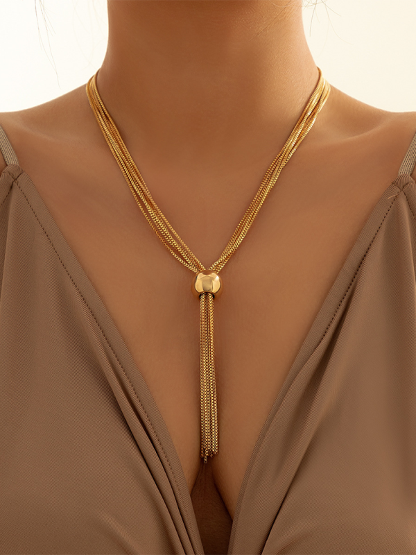 Punk multi-layer chain stacking necklace simple niche geometric sphere personality necklace - Pattern1 / FREESIZE