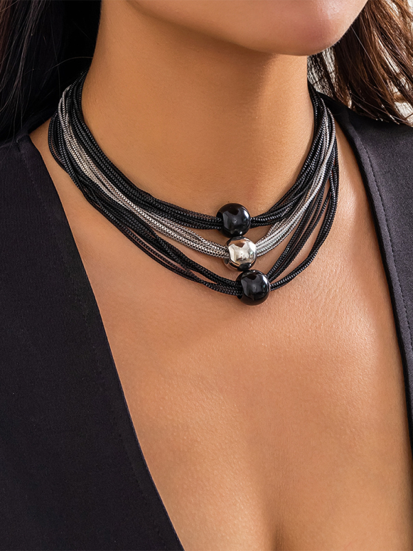 Punk multi-layer chain stacking necklace simple niche geometric sphere personality necklace - Pattern5 / FREESIZE
