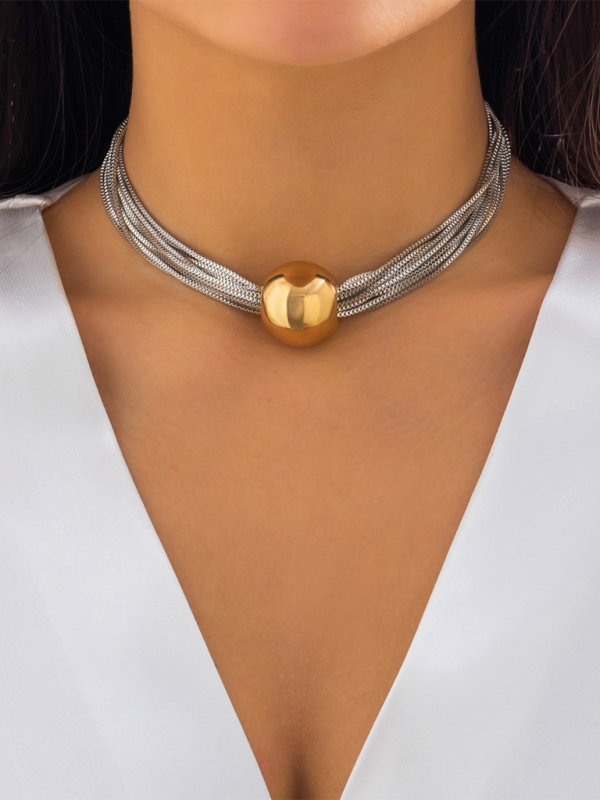 Punk multi-layer chain stacking necklace simple niche geometric sphere personality necklace - Pattern3 / FREESIZE