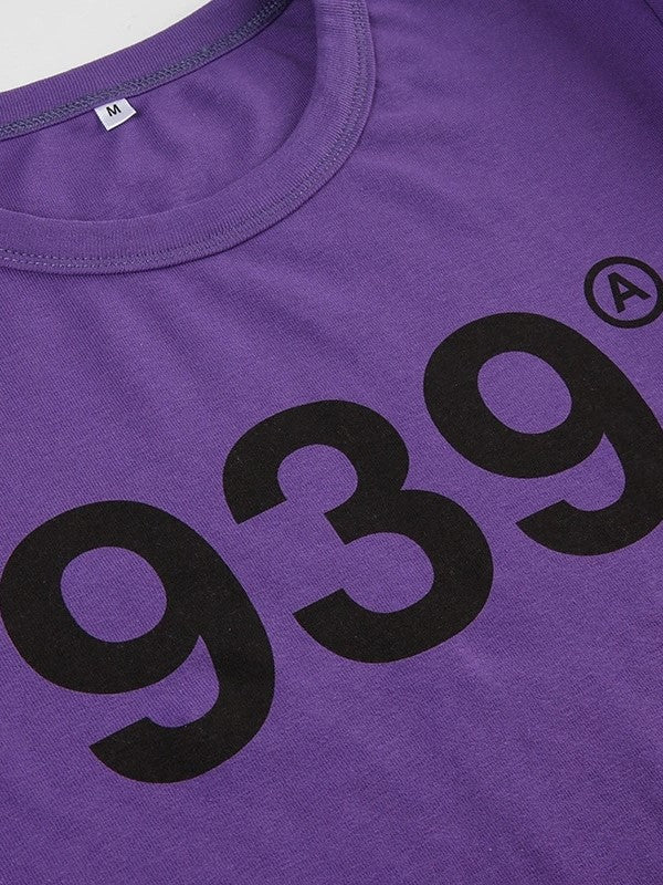 PURPLE CROP TOP WITH BLACK NUMBERS CASUAL VINTAGE STREETWEAR