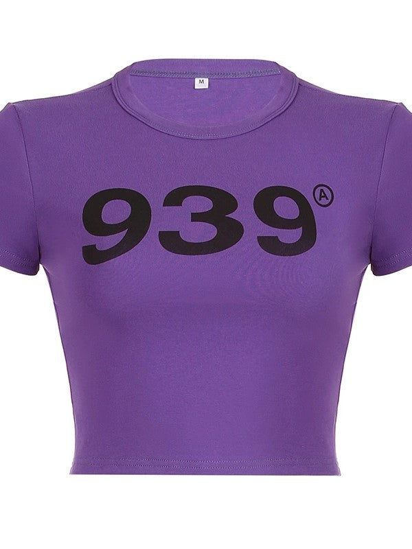 PURPLE CROP TOP WITH BLACK NUMBERS CASUAL VINTAGE STREETWEAR