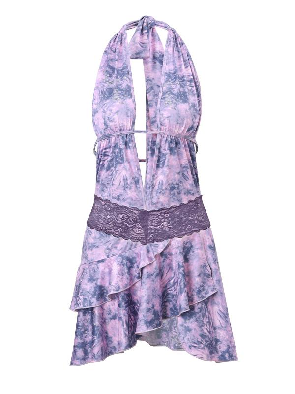PURPLE HALTER MINIDRESS WITH SENSUAL FEATURES FOR ALLURING SUMMER STYLE