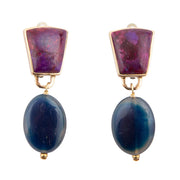 Purple Turquoise Indigo Golden Clip Earrings