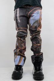 RM202SK - Graphic Printed Stacked Jeans