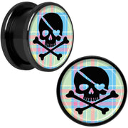 Pink Green Plaid Heart Skull Black Anodized Screw Fit Plug Set 5/8