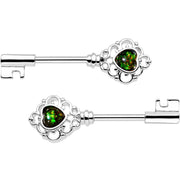 1/2 Green Faux Opal Heart Key Barbell Nipple Ring Set