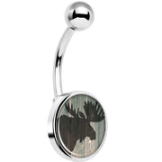 Holiday Rustic Wood Moose Belly Ring