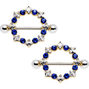 14G 3/4 Clear Blue Gem Crowned Monarch Nipple Shield Set