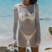 Spring-Summer Knit Sheer Beach Cover Up – front view