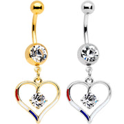 Clear Gem Gold PVD Red White and Blue Heart Belly Ring Set of 2