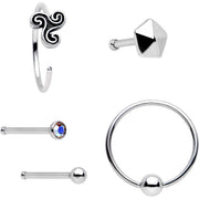 20G Aurora Gem Ultra Modern Nose Bone Captive Ring Pack Set of 5