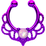Pink Faux Opal Purple Filigree Shimmer Clip On Fake Septum