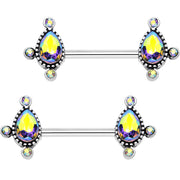 9/16 Aurora Gem Posh Princess Barbell Nipple Ring Set