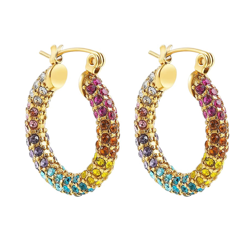 RAINBOW CRYSTAL HOOP EARRING: AURORA GOLD