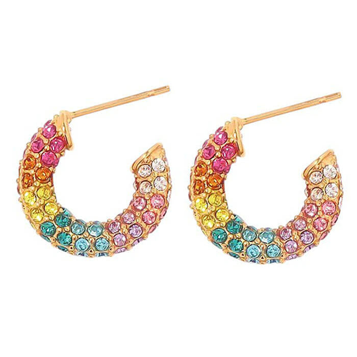 RAINBOW CRYSTAL HOOP EARRINGS AESTHETIC RAINBOW SPECTRUM