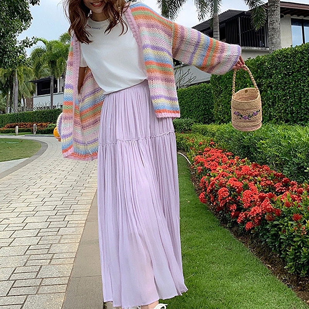 RAINBOW PASTEL CHUNKY KNIT CARDIGAN COMFORTABLE FIT