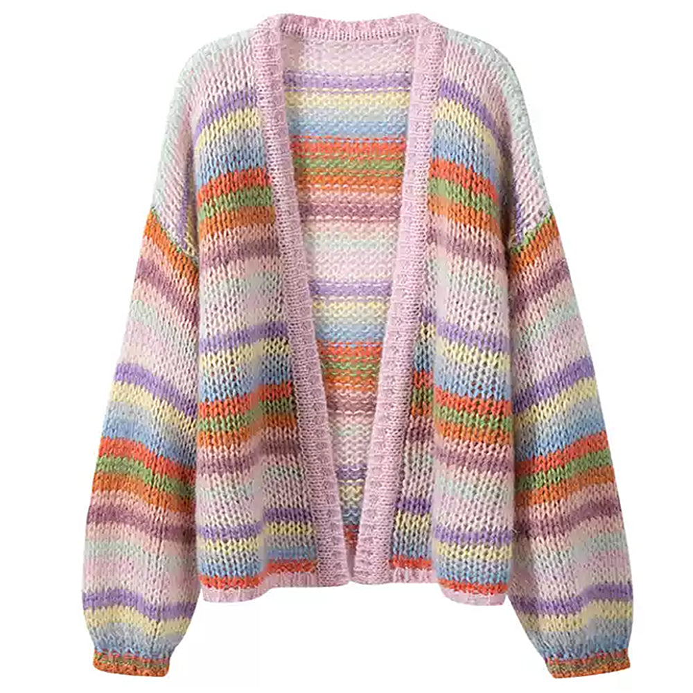 RAINBOW PASTEL CHUNKY KNIT CARDIGAN COMFORTABLE FIT