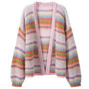 RAINBOW PASTEL CHUNKY KNIT CARDIGAN COMFORTABLE FIT